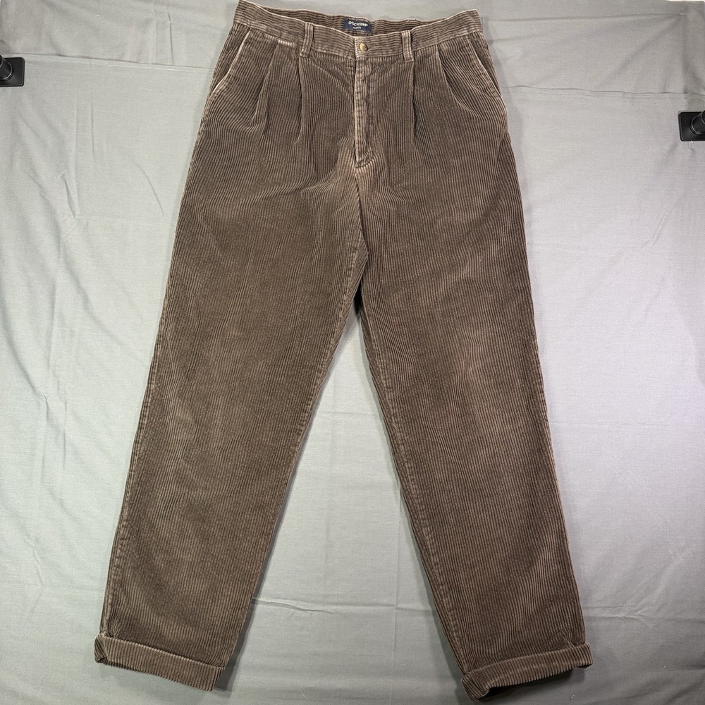 Vintage Dockers Corduroy Pants Mens 34/32 Brown Double Pleated Trousers Classic